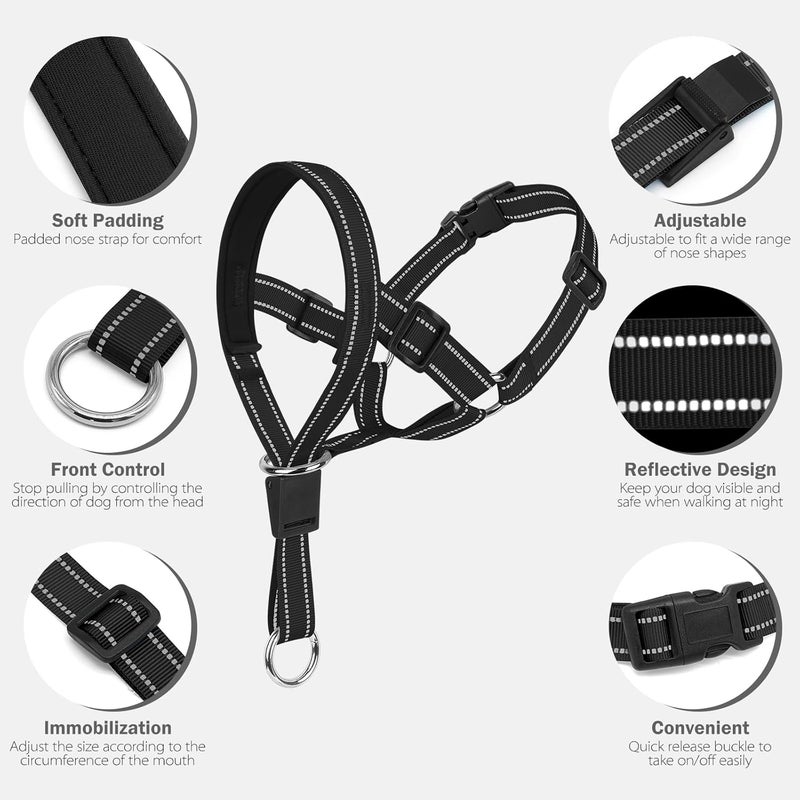 Weesiber No-Pull Dog Head Halter - Adjustable Dog Muzzle Leash, Padded Head Collar for Dogs to Prevent Heavy Pulling On The Leash(Black,L) - Image 2